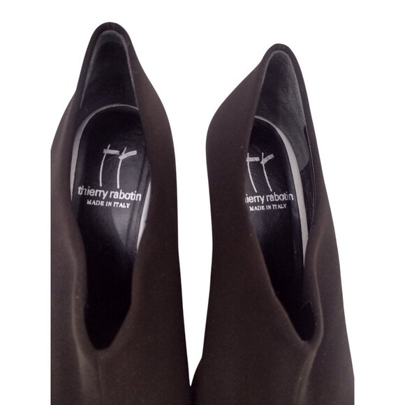 Thierry Rabotin Fabric Leather Chocolate Brown Heels 37 US 6.5 Office Designer - Picture 7 of 8